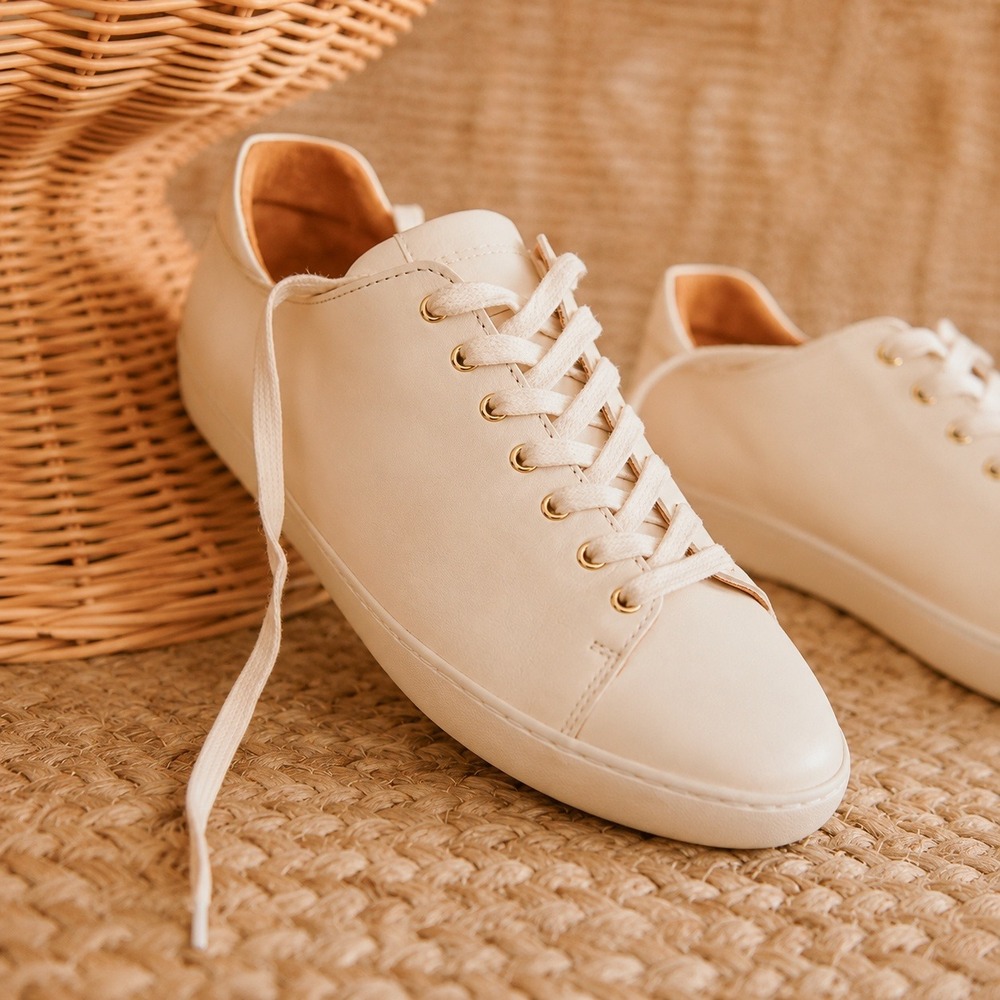 Sezane Jack Trainer Sneakers Smooth Ecru Leather Size 39